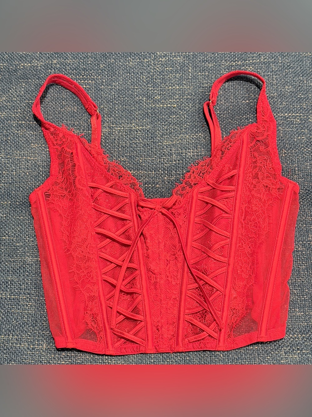 Victoria’s Secret Lace Corset Bustier Crop Top Red Pink S DD P-DD Lingerie